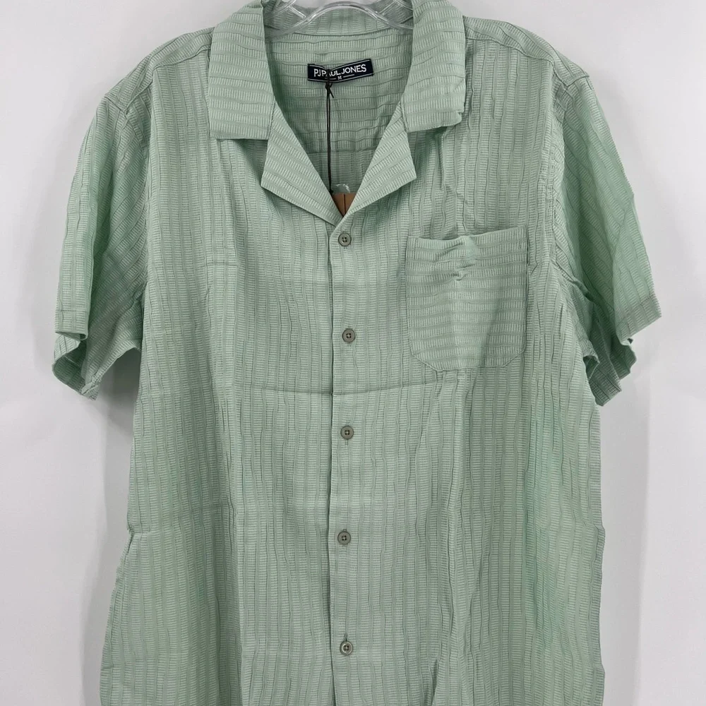 PJ PAUL JONES Mens Button Down Shirt Casual Short Sleeve Shirts medium